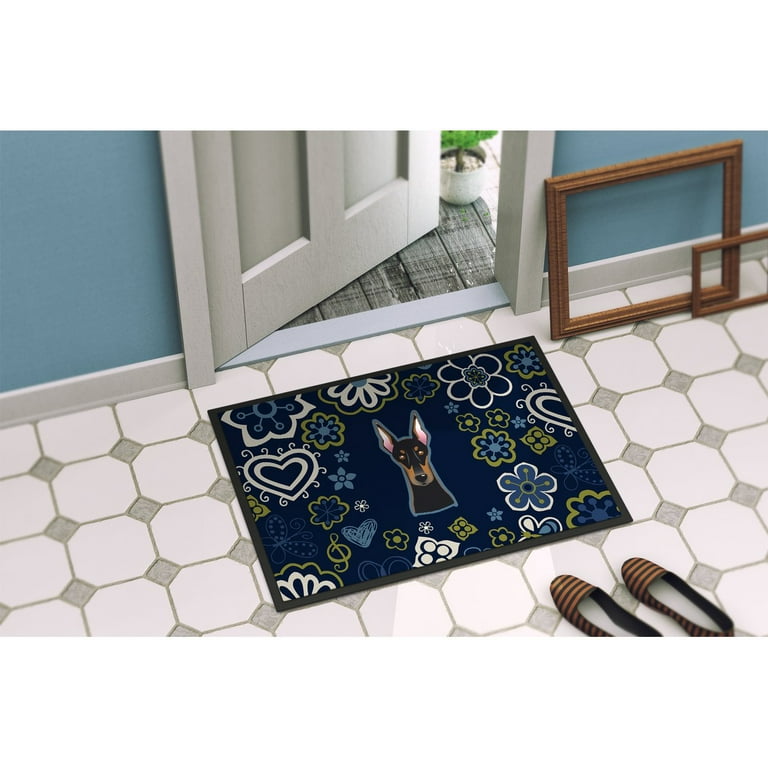Caroline's Treasures BB5096MAT Blue Flowers Doberman Pinscher Door