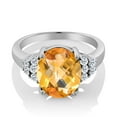thumbnail image 2 of Gem Stone King 925 Sterling Silver Oval Checkerboard Yellow Citrine and White Topaz Ring for Women (6.13 Cttw, Gemstone Birthstone, Size 7), 2 of 4