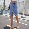 thumbnail image 6 of Women's Front Slit Blue Denim Skirt Pockets High Waist Slim Zipper Fly Midi Skirts Spring Female Casual Streetwear, 6 of 7