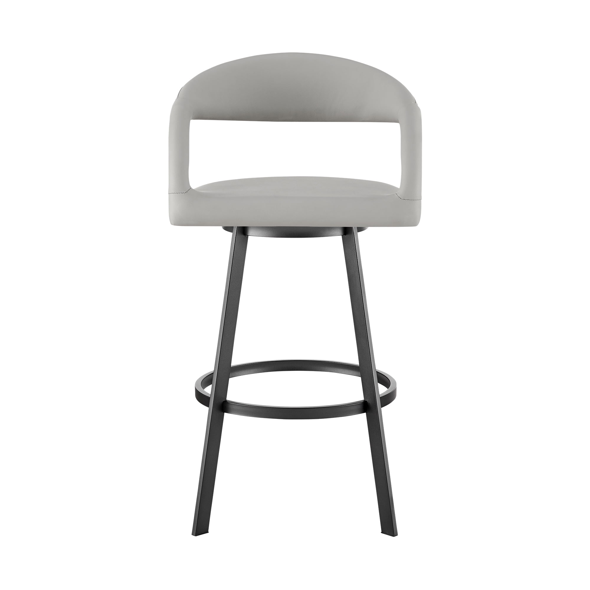 Ramona 30" Swivel Bar Stool with Matte Black Iron and Light Gray Faux Leather