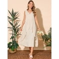thumbnail image 5 of DARING DIVA Ruffle Sleeveless V Neck Pleated Flowy Maxi Dress S Apricot, 5 of 8