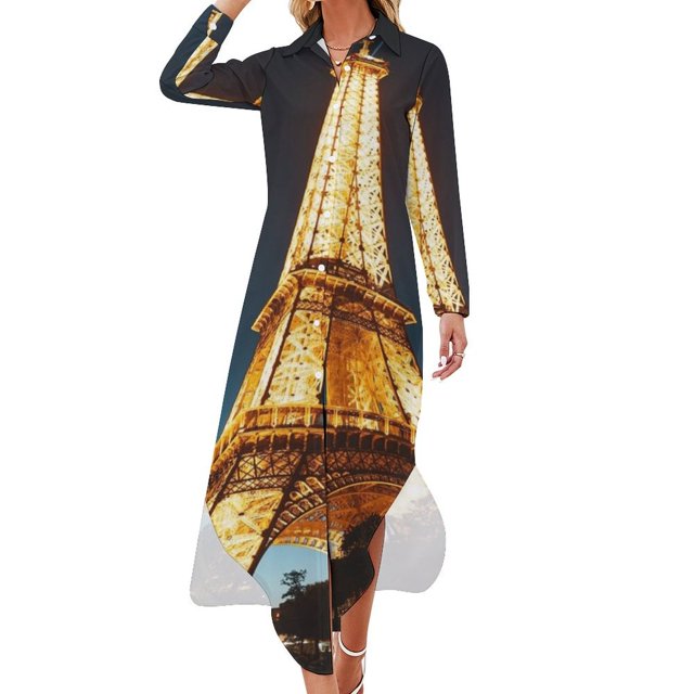 Eiffel tower Robe Chemise à Manches Longues Robes de Soirée Robes pour Femmes 2024 Luxe designer Fête