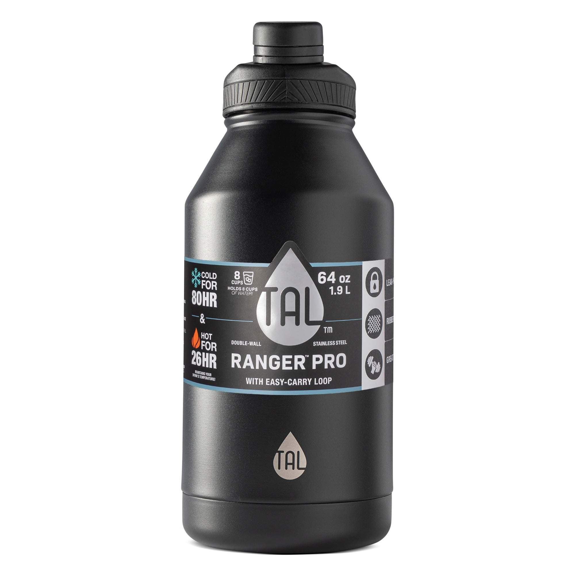 TAL Stainless Steel Ranger Water Bottle 64oz, Black