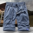 thumbnail image 2 of MIUOWANP Men's Casual Cotton Loose Fit Cargo Shorts with Multi Pocket Solid Color Drawstring Elastic Waist Cotton Work Shorts Size XL(8)Dark Blue, 2 of 3