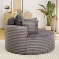 thumbnail image 3 of FFH 50" Oversized Round Chaise Lounge Chair, Boneless Cloud Sofa with Cylindrical Backrest Pillow, Plush Corduroy Gray, 3 of 12
