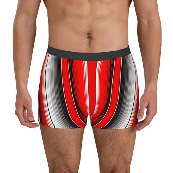 Gukieu Red Black and White Serape Blanket Stripes Print Men's Boxer Briefs, High Elastic Moisture Wicking Boxer Briefs Underwear-Small