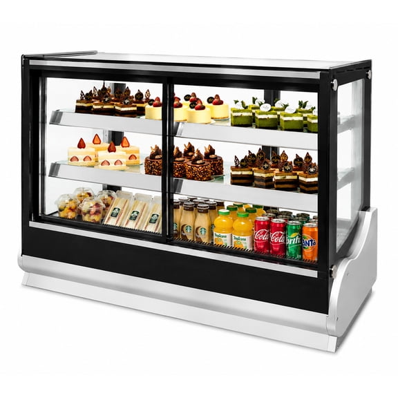 58 in W 11.4 cu. ft. Commercial Refrigerated Countertop Bakery Display Case, Sliding Glass Doors, LED Lighting, Pastry Cake Dessert Showcase Refrigerator, Black