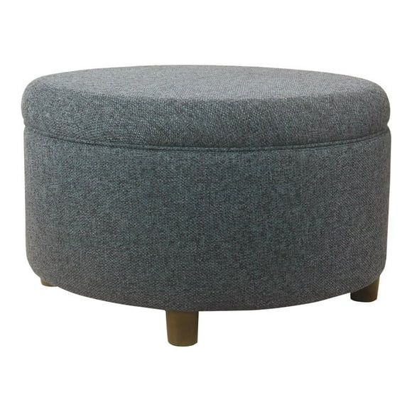 HomePop Round Transitional Fabric Large Storage Ottoman in Textured Navy