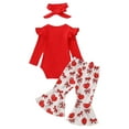 thumbnail image 5 of Gubotare Baby Girl Outfits Long Slevee Fall Outfits Baby Girl Newborn Girl Outfit Romper+Bell Bottoms Pants+Headband Newborn Girl Outfits 0 3 6 9 12 18 Months (Red,6-12 Months), 5 of 9
