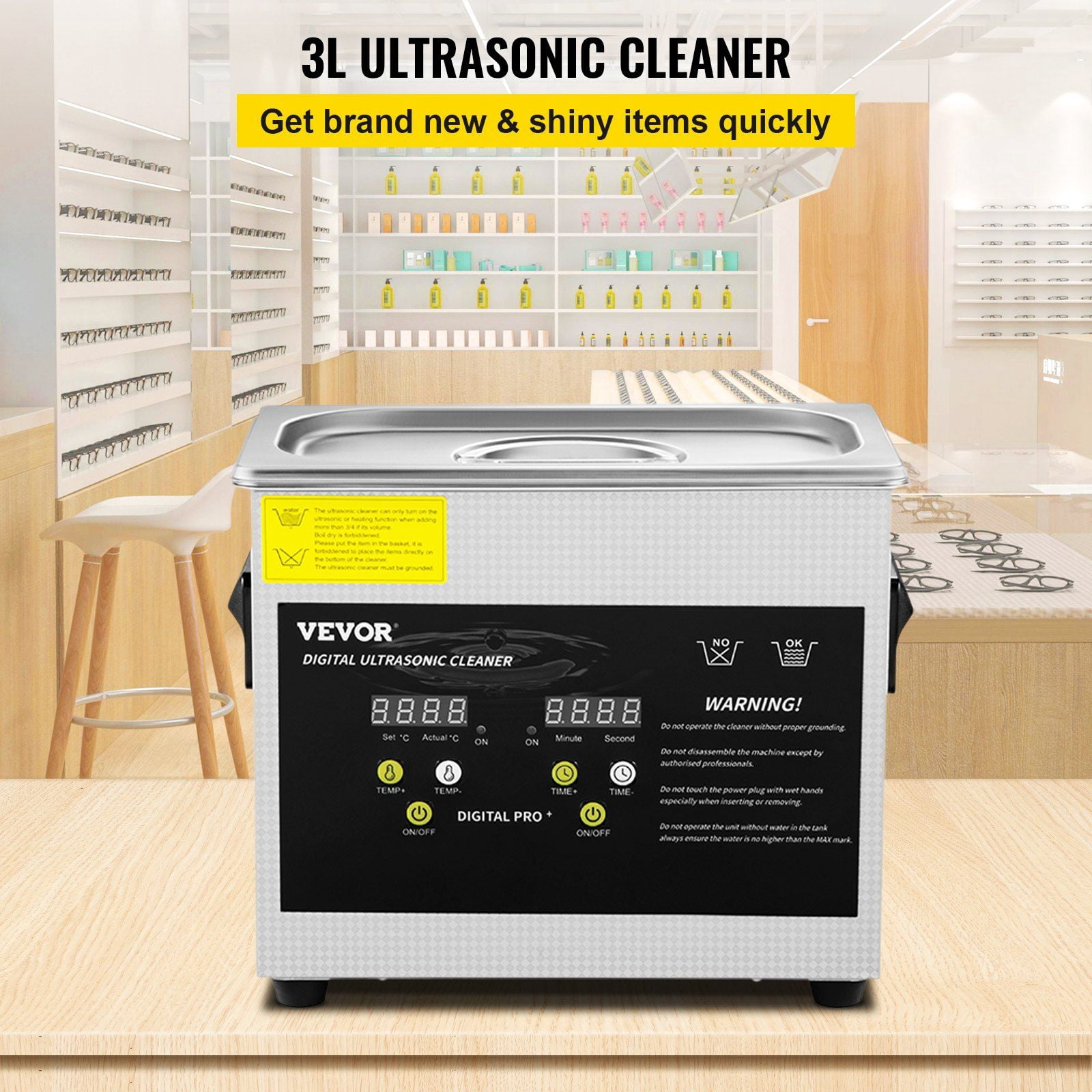 3L Upgraded Ultrasonic Cleaner with 200W Heater and 120W Ultrasonic Professional Digital Lab Parts Cleaner for Jewelry Glasses Cleaning
