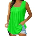 thumbnail image 2 of Green Womens Blouses Summer Tank Tops for Women 2025 Loose Fit Pleated Square Neck Sleeveless Shirt Curved Flowy Vest Basic Cotton Tee Ladies Tops and Blouses, 2 of 6