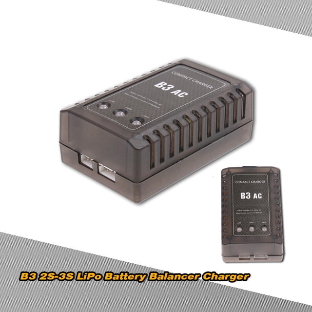 Cargador equilibrador B3 para baterías LiPo 2S-3S, 7.4-11.1V, compacto y ligero, con circuito de alta precisión, indicadores LED y alimentación interna 110-240V AC.
