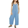 thumbnail image 5 of Toddler Kids Girls' Casual Sleeveless Jumpsuits Spaghetti Strap Loose Romper Wide Leg Long Pants with Pockets, Summer Fashion Cute Solid Color Suspenders Clothes Blue qILAKOG 7-8 Years, 5 of 6