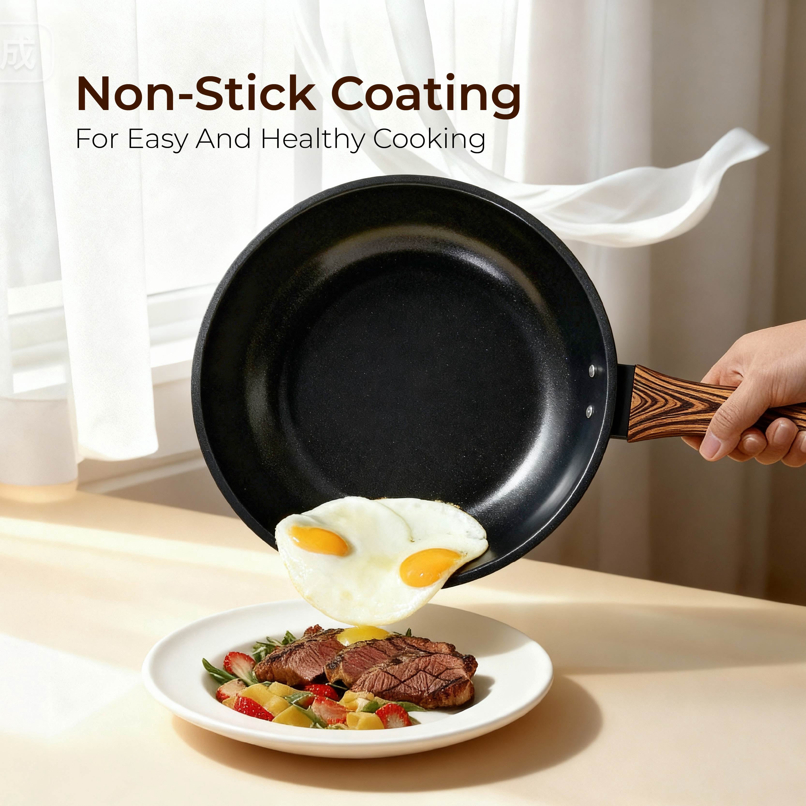 Ktaxon 20pcs Nonstick Cookware Set with Woodgrain Handle, 6 Pots and Pans Set Aluminum Kitchen Cooking Set, Induction Safe, Black