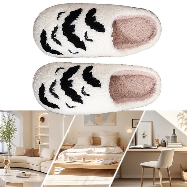 Pantuflas Murciélago Peludas Felpa Halloween Suaves para Interior Y Exterior