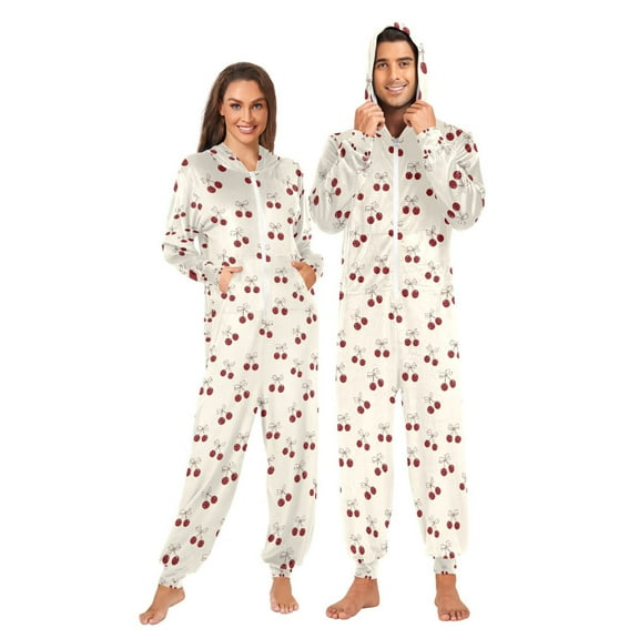 joogoo Cherry Bows Unisex Adults Onesies Pajamas Jumpsuits L