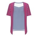 thumbnail image 6 of Womens Fake Fake Two-Piece Tops Boat Neck Blouse Short Sleeve T-Shirts Striped Top Front Pleated Layered T Shirt 2025 Trendy Casual Tees Ladies Chic Summer Top, 6 of 7