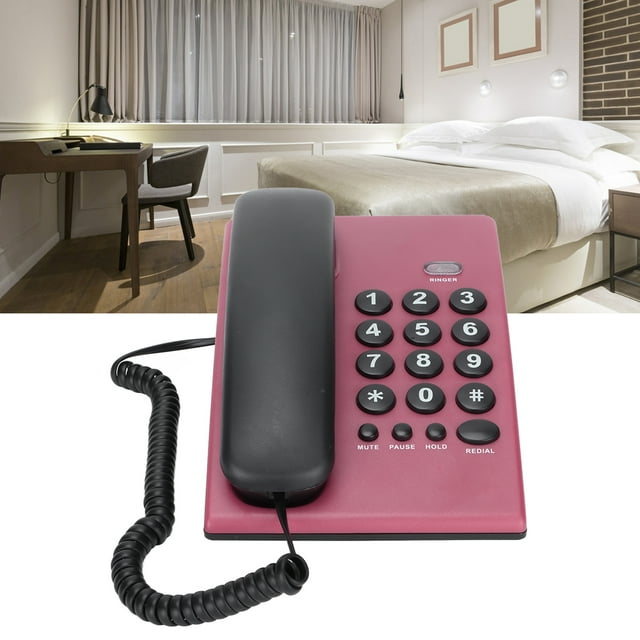 Desktop Landline, Wearable Button Last Number Wired Telephone Pauseable Battery Free for Office for Home Red,,Blue,Orange,Rose Red