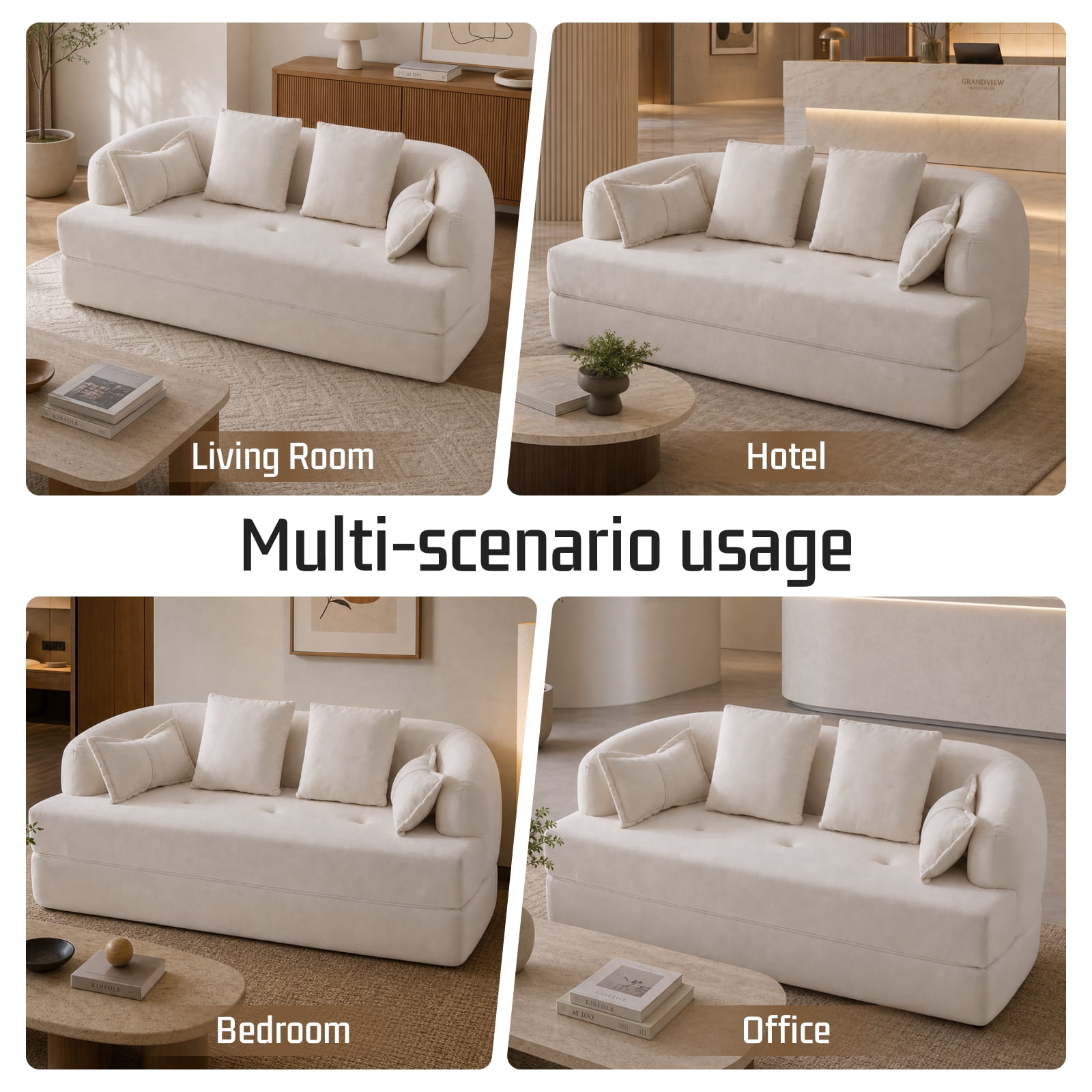 Lunale 70" Convertible Sofa Bed, 2-in-1 Sleeper Sofa, Chenille Boneless Couch for Small Spaces, White