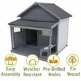 thumbnail image 3 of imerelez Large Dog House with Terrace 44.2"x44.6"x44.6" Solid Wood Weatherproof Outdoor Kennel for Dogs up to 80lbs, Gray, 3 of 9