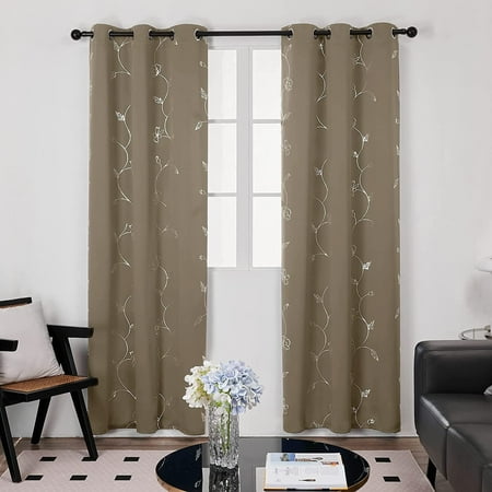 

Deconovo-Deconovo Blackout Silver Floral and Twigs Curtains(2 Panel)42x84Inch-Khaki