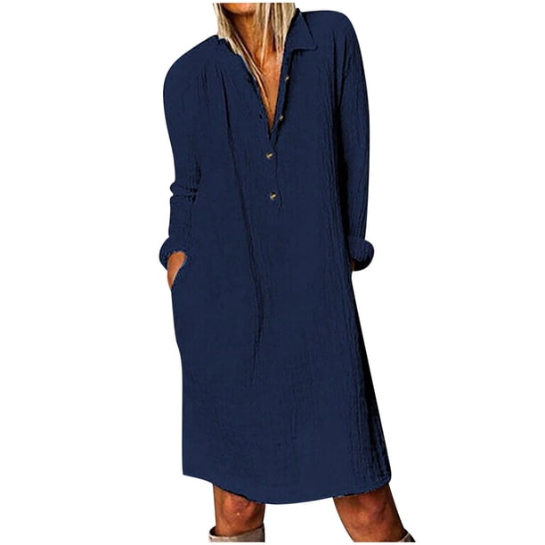 Vestido Informal de Mujer Con Botones, Cuello en V, Manga Larga, Hasta La Rodilla Odeerbi ODB115031