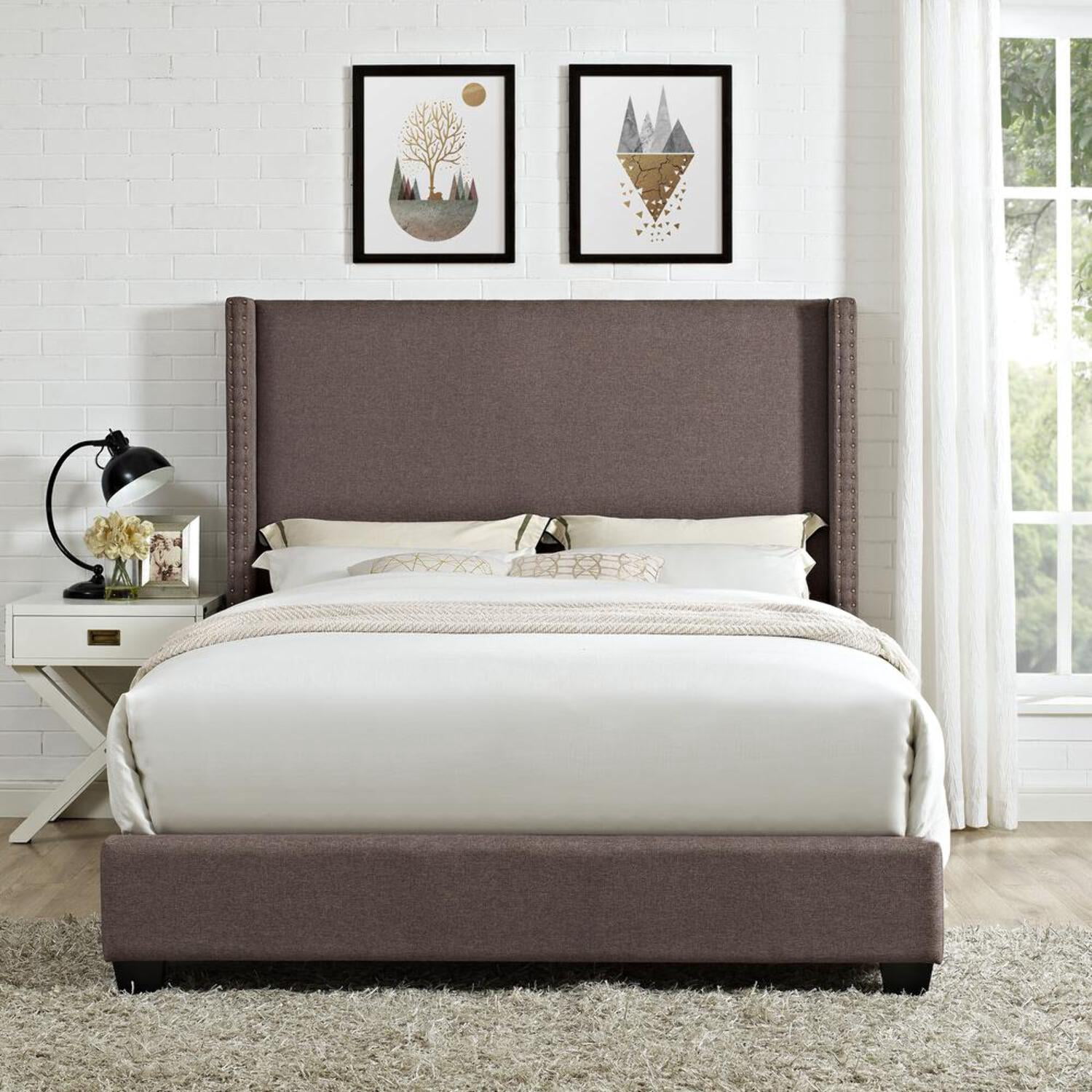 Casey Wingback Upholstered Queen Bed In Bourbon Linen