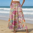 thumbnail image 2 of LWavelet Women's Vintage Floral Print Tiered Maxi Skirt, Elastic Waist with Pockets, Boho Spring & Easter Long Skirt Purple Pink 2XL, 2 of 6