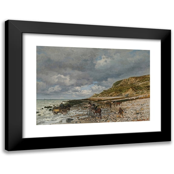 Claude Monet 14x11 Black Modern Framed Museum Art Print Titled - Horses at Pointe De La Heve (1864)