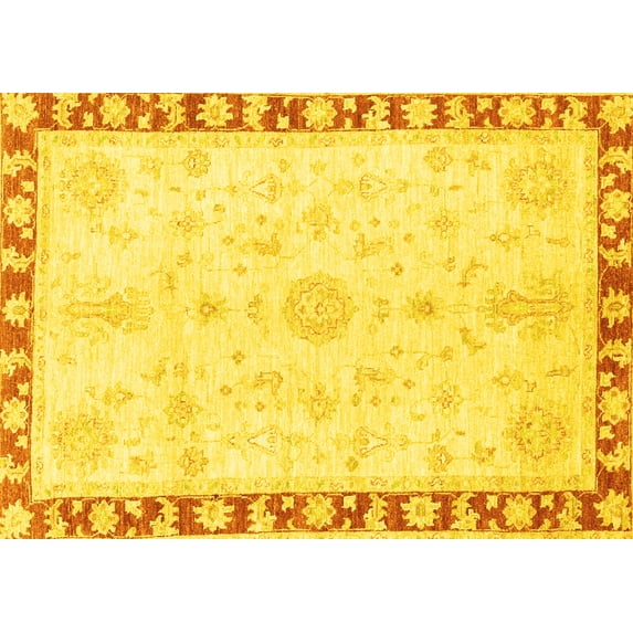 Ahgly Company Machine Washable Indoor Rectangle Abstract Yellow Modern Area Rugs, 8' x 10'