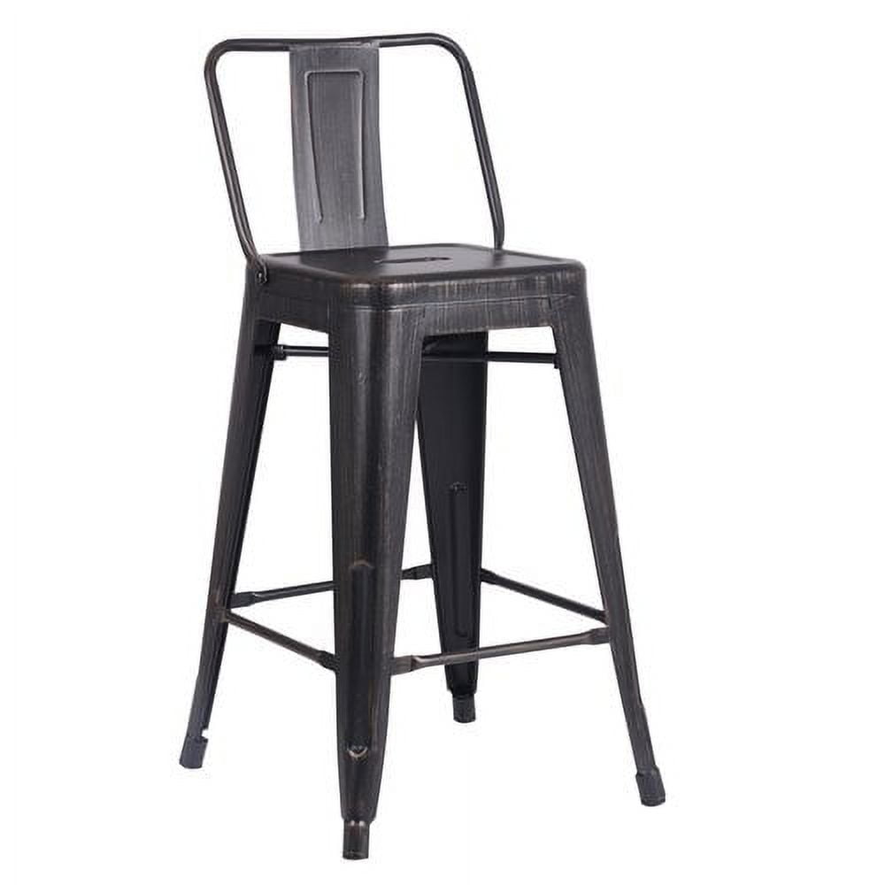 AC Pacific Distressed Metal 24" Barstool with Back, Set of 2, Black