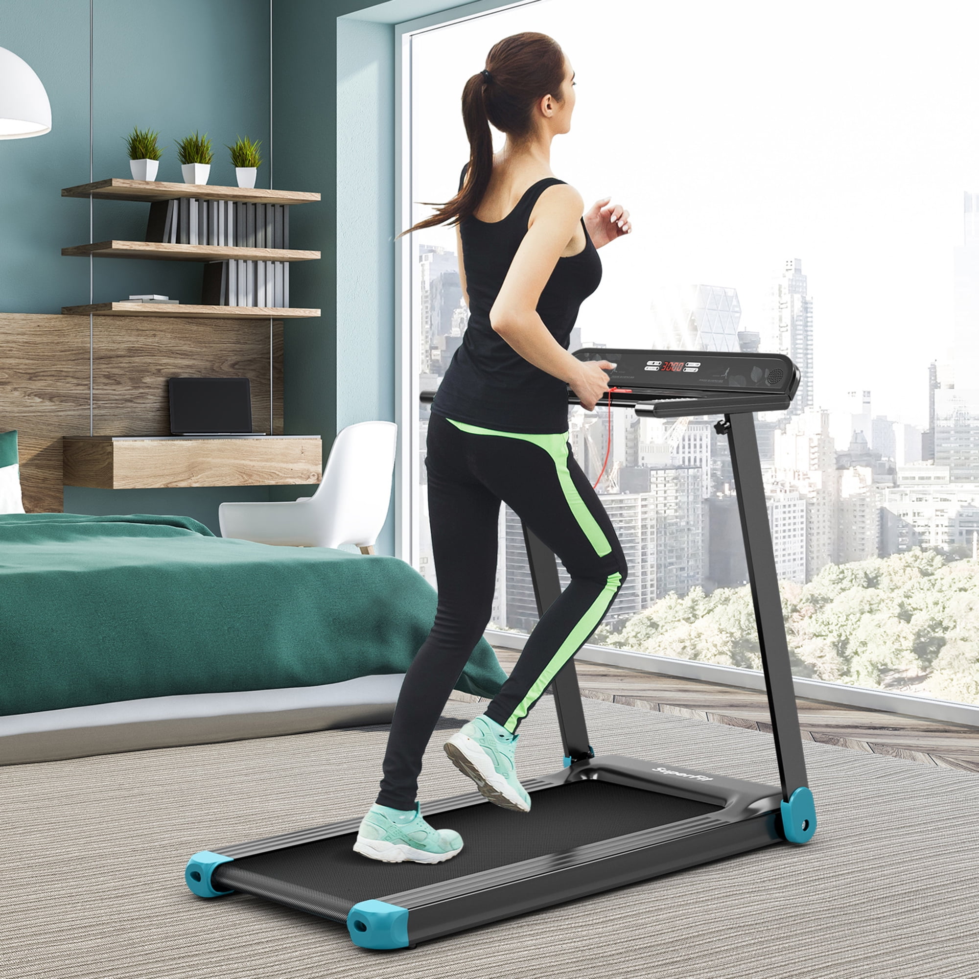 Gymax Electric Folding Treadmill Portable Cardio Running Machine w/ APP Control Blue