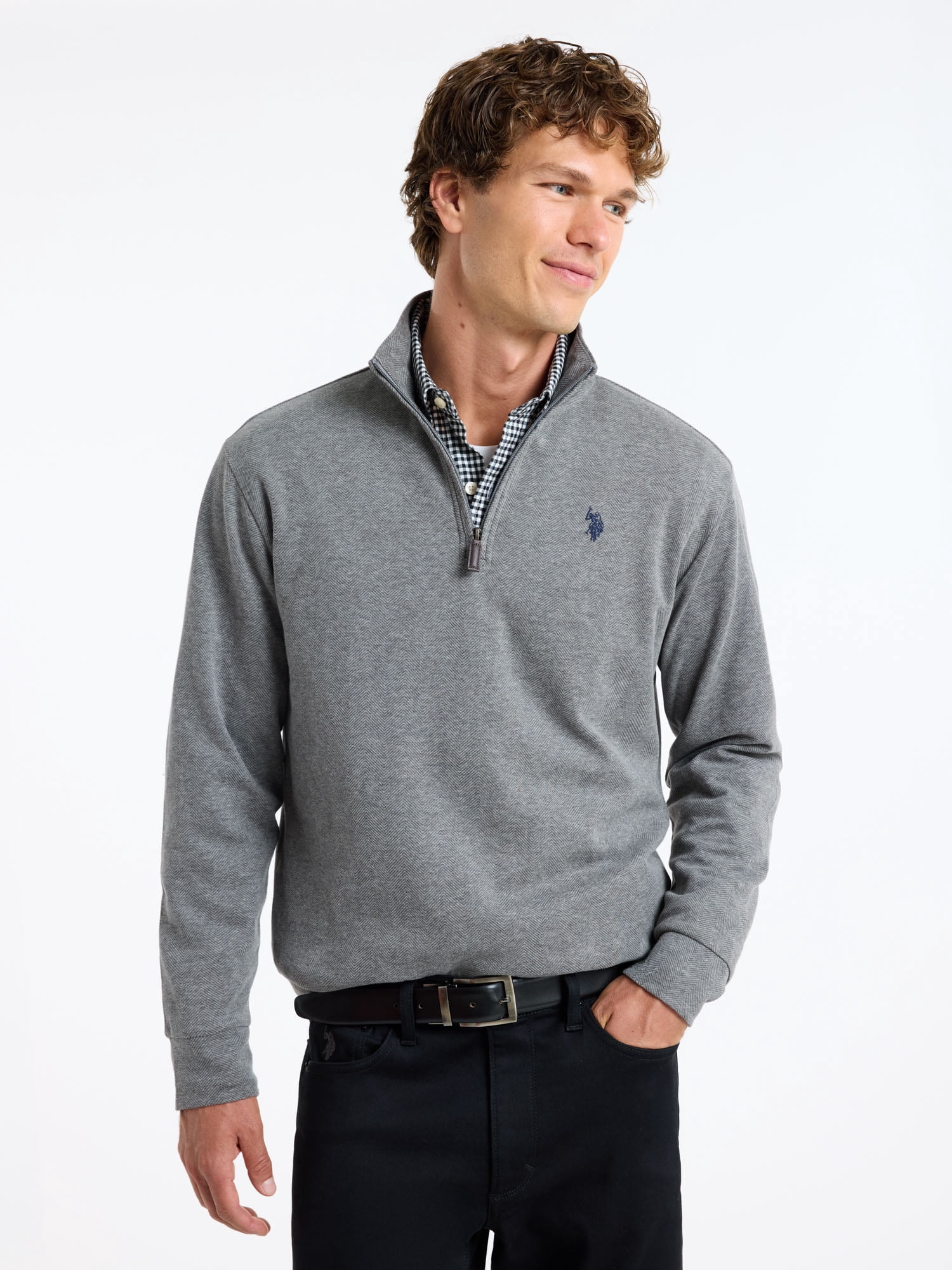 U.S. Polo Assn. Men's Premium Feel Herringbone Quarter Zip Pullover