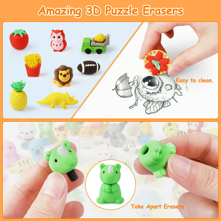 Food Erasers Pack of 4, Pencil Erasers for Kids Pull Apart 3D Mini Erasers  Assorted Food Cake Dessert Puzzle Erasers for Birthday Party Supplies  Favors, School Classroom Rewards and Novelty Toys