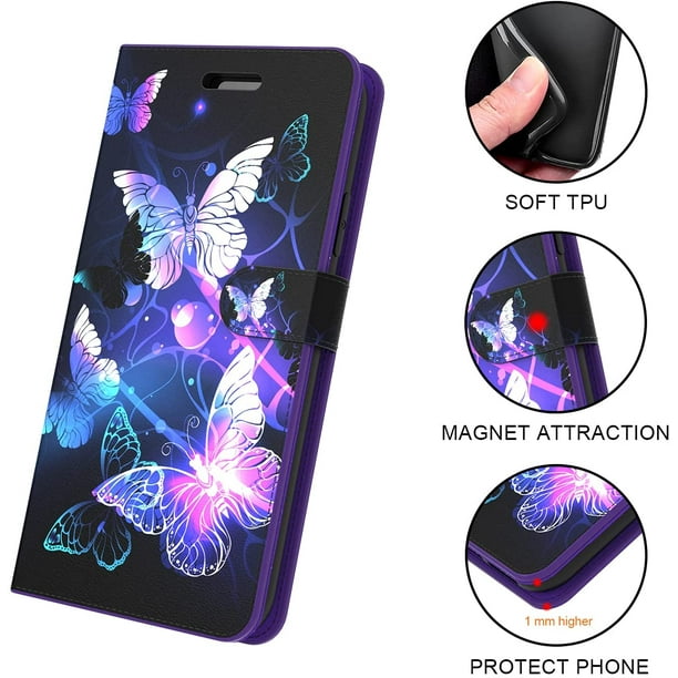 EnCases Cell Phone Case for Samsung Galaxy A03S, Samsung A03S Classic Black  TPU Purple Butterfly Shockproof Bumper Protective Case Cover for Women