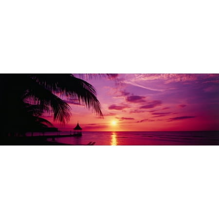 Sunset Palm Trees Beach Water Ocean Montego Bay Jamaica Canvas Art - Panoramic Images (27 x