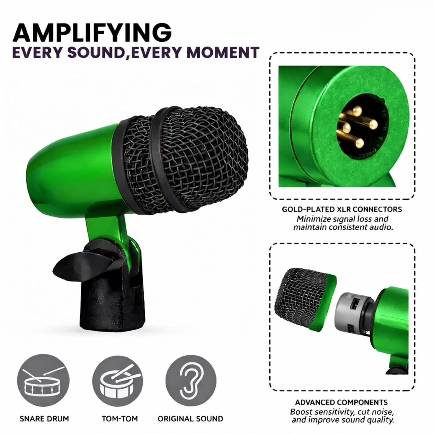 Bass Microphone, Portable Microphone, Clip-on Microphone, with Desktop Stand and XLR Interface, Suitable for Recording Studios and Concerts