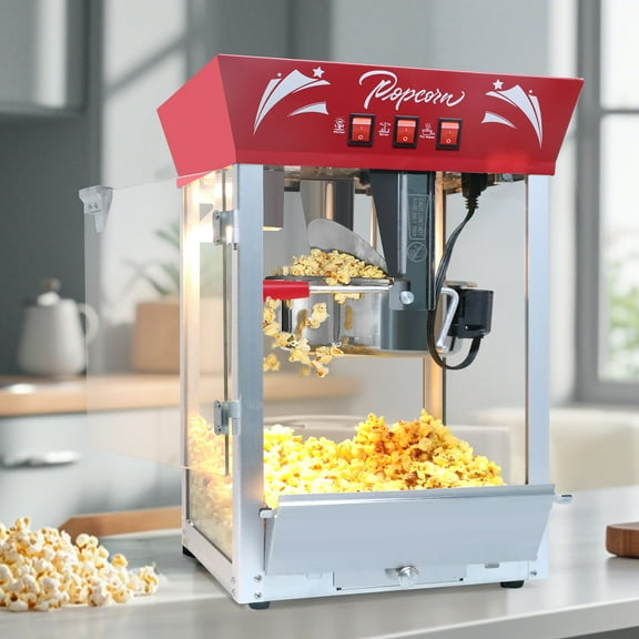 Ganeed Popcorn Machine - 12oz Popper with Stainless-Steel Kettle, Reject Kernel Tray, Warming Light, and Accessories (Red)