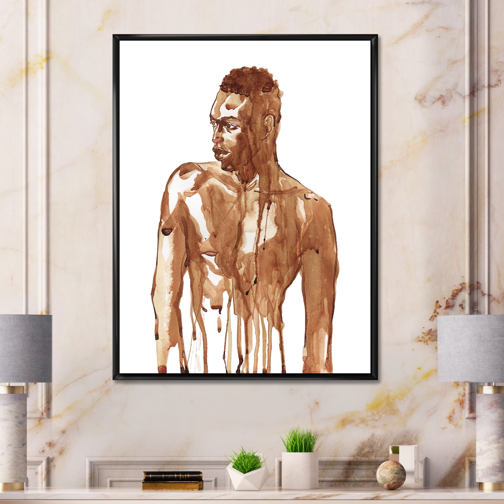Designart 'Portrait of Handsome African Man On White II' Modern Framed Canvas Wall Art Print