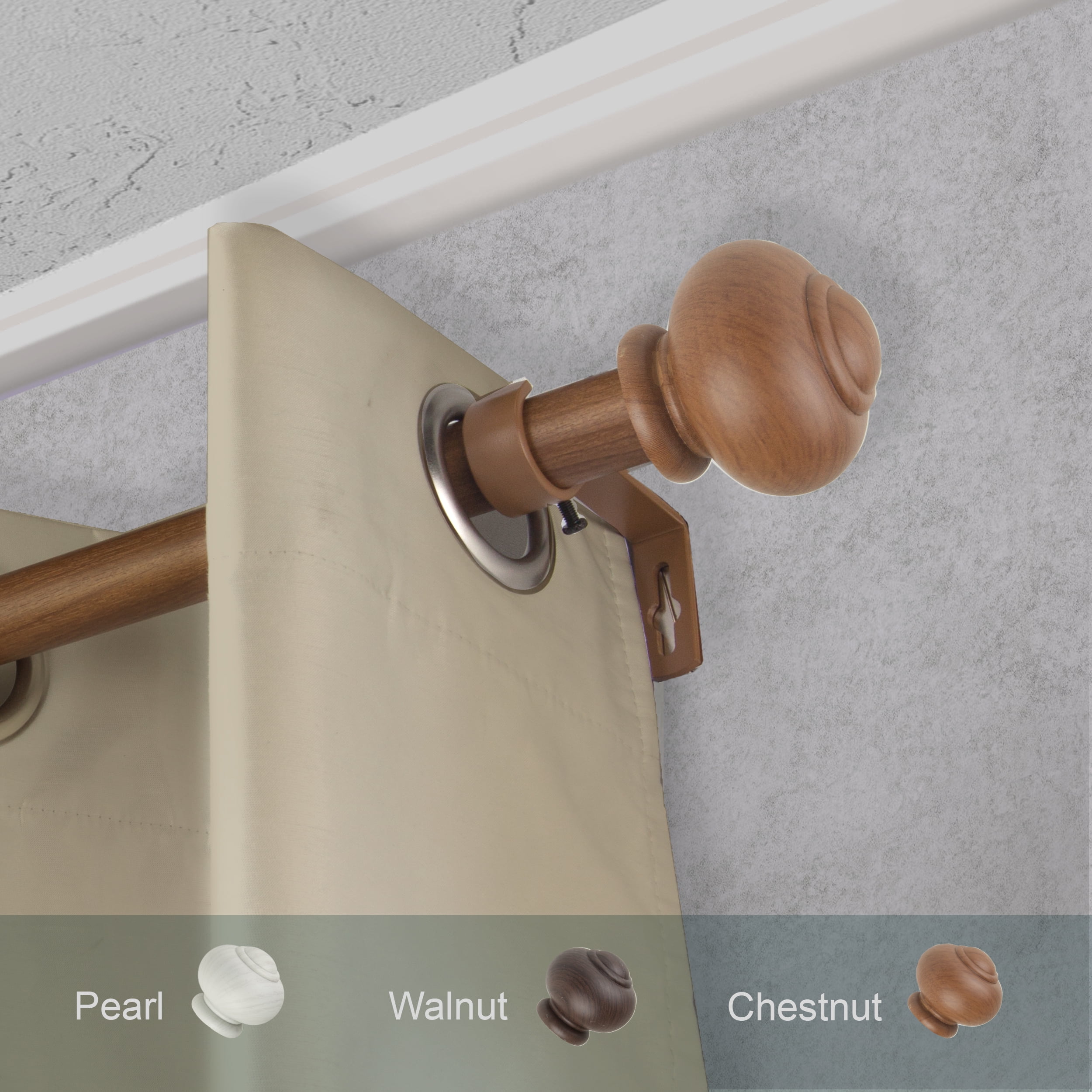 1" Dia Faux Wood Curtain Rod 28-48 inch with Faven Finials - Chestnut