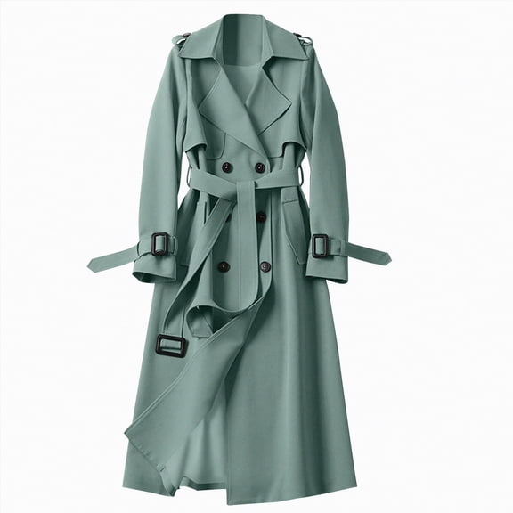 Drie Winter Clothing for Women Women's Breasted Long Trench Coats Mid-Length Belted Overcoat Dress Jacket with Detachable Hood Green,L