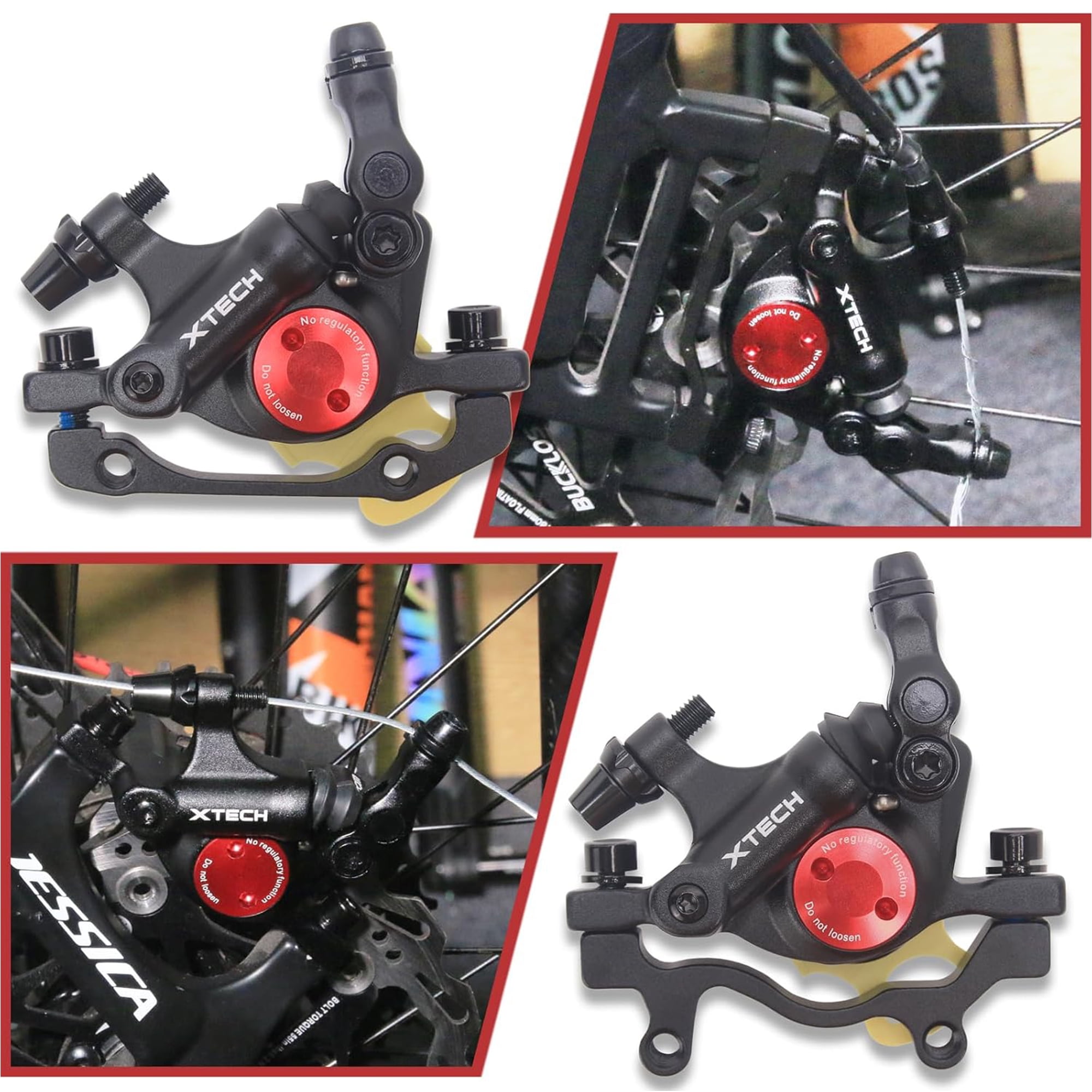 BUCKLOS Zoom HB-100 MTB Line Pulling Hydraulic Disc Brake Calipers Front + Rear, Aluminum Alloy Mountain Bike Hydraulic Disc Brakes with is/PM Universal Caliper Adapter for XC Trail, Fat Bike