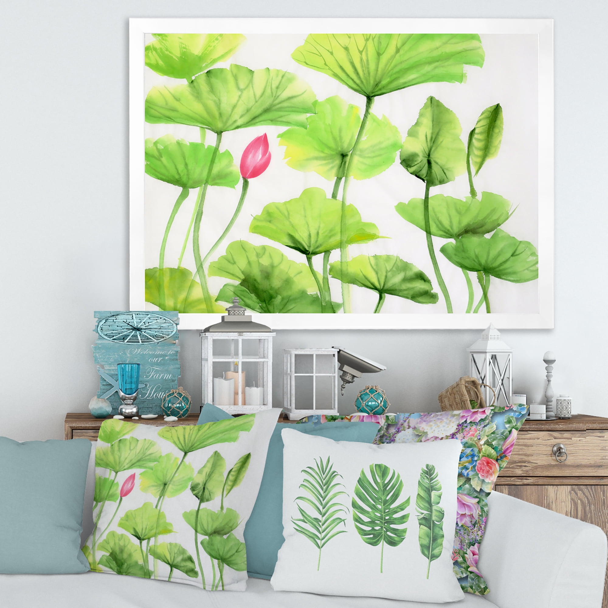 Designart 'Ancient Pink Lotuses In The Pond VIII' Traditional Framed Art Print