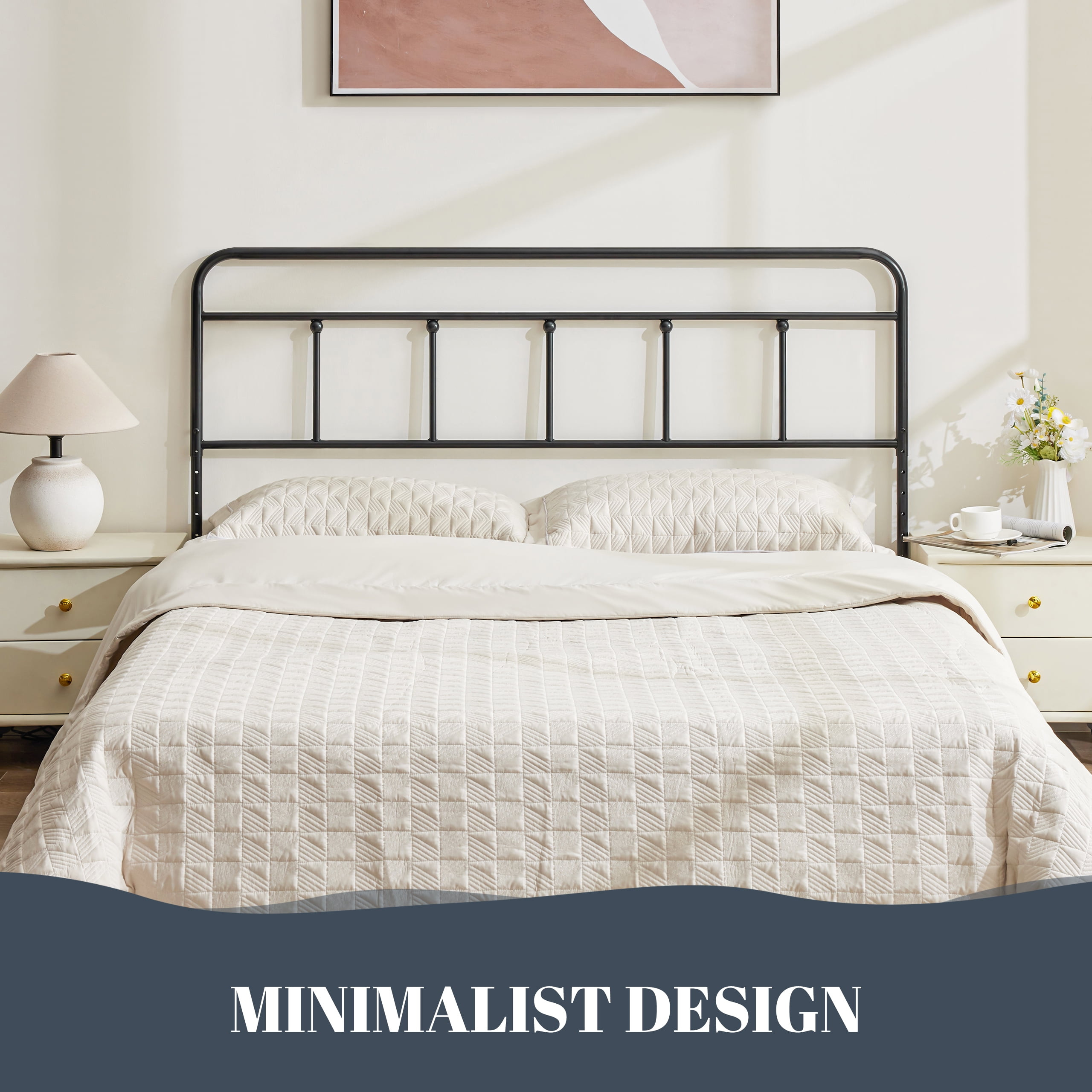 Huatean Twin Size Metal Headboard, Iron Head Board Adjustable Height from 34" to 44", Black