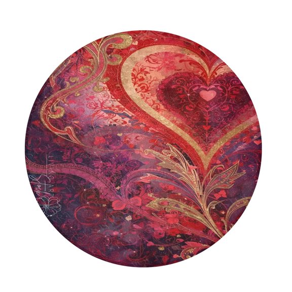 BZSMCE Crimson Heart Flourish Round Fluffy Area Rug 32.2in Non-Slip Circular Shaggy Rug