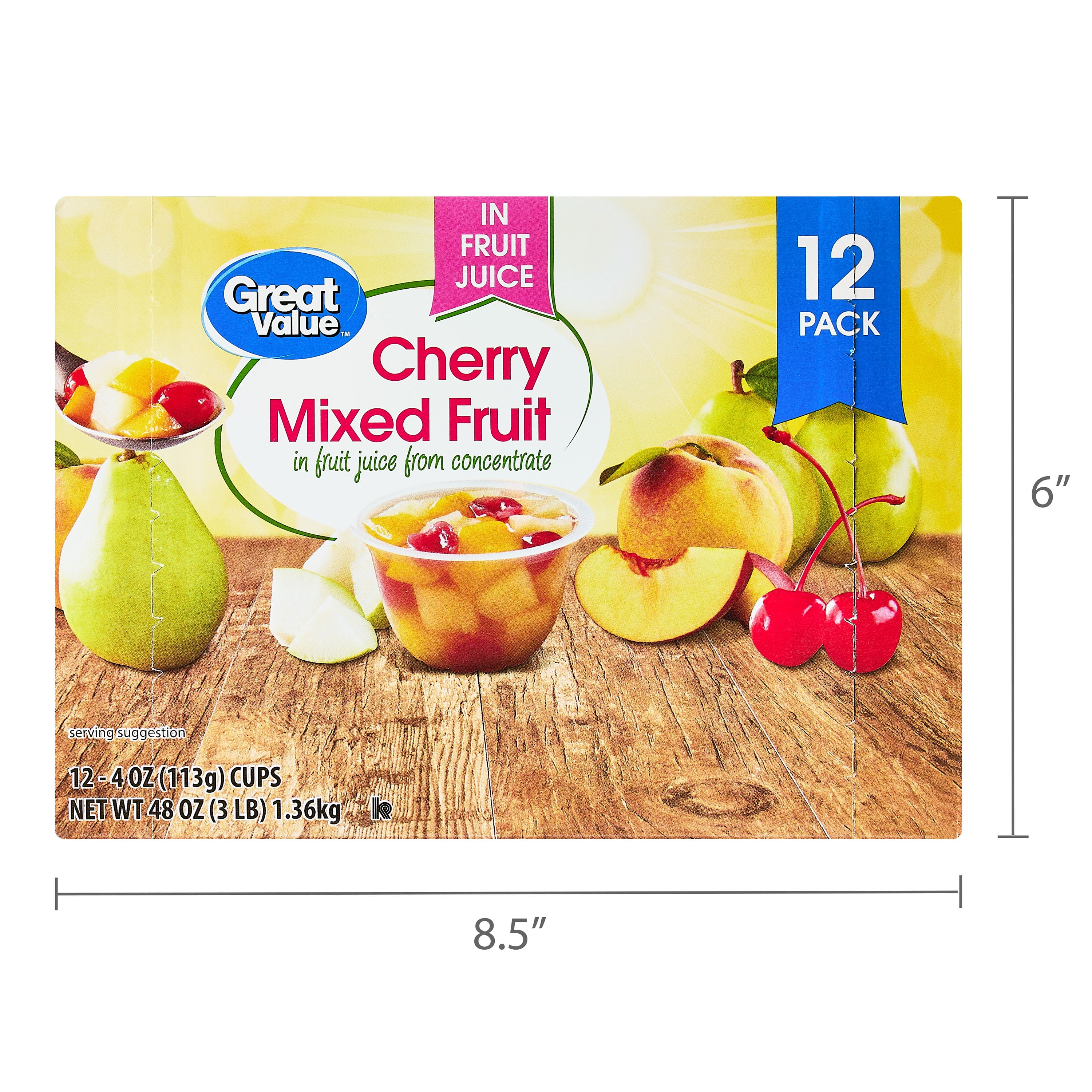Great Value Cherry Mixed Fruit Snack 4 oz Cups with Peaches