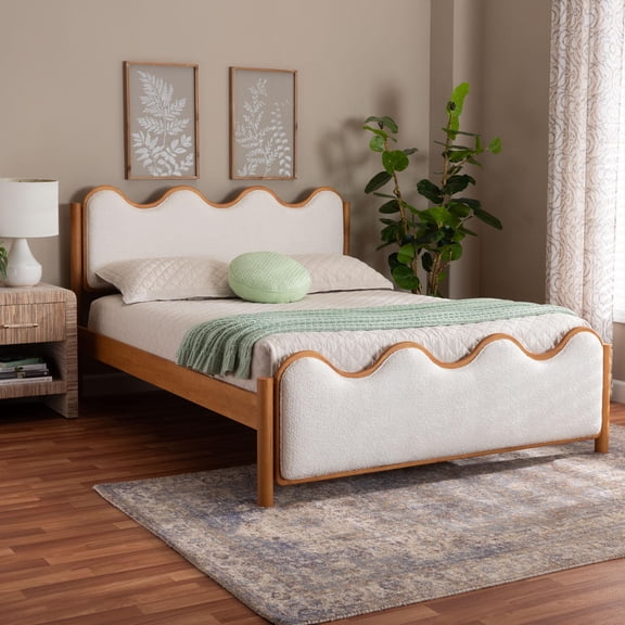 Baxton Studio Lilia Mid-Century Platform Bed, Queen, Cream