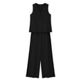 thumbnail image 6 of Cagogo Women's 2 Piece Sleeveless V Neck T-Shirt Wide Leg Pants Set Casual Boho Vacation Outfit Loose Summer Travel Matching Lounge Suits Tracksuit Clothes, Black XL, 6 of 6