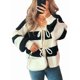 thumbnail image 2 of Chaqueta de Punto Holgada Informal con Cuello en V y Larga para Mujer, Cárdigan de Punto con Cordones y Rayas en Contraste. Negro S, 2 of 9