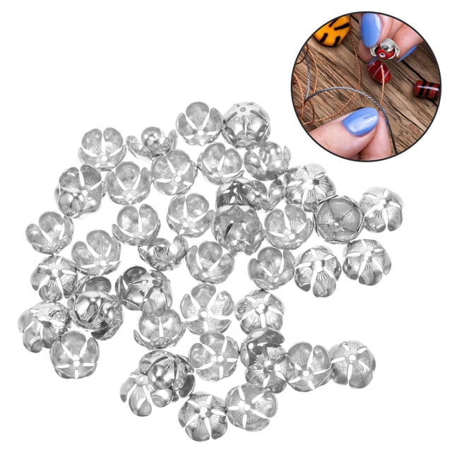 UPOUART 50Pcs Metal Flower Bead Caps for DIY Jewelry Making Silver Spacer Beads Accessories
